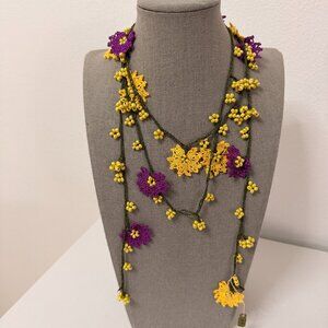 Traditional Turkish Oya Necklace Yellow and Violet